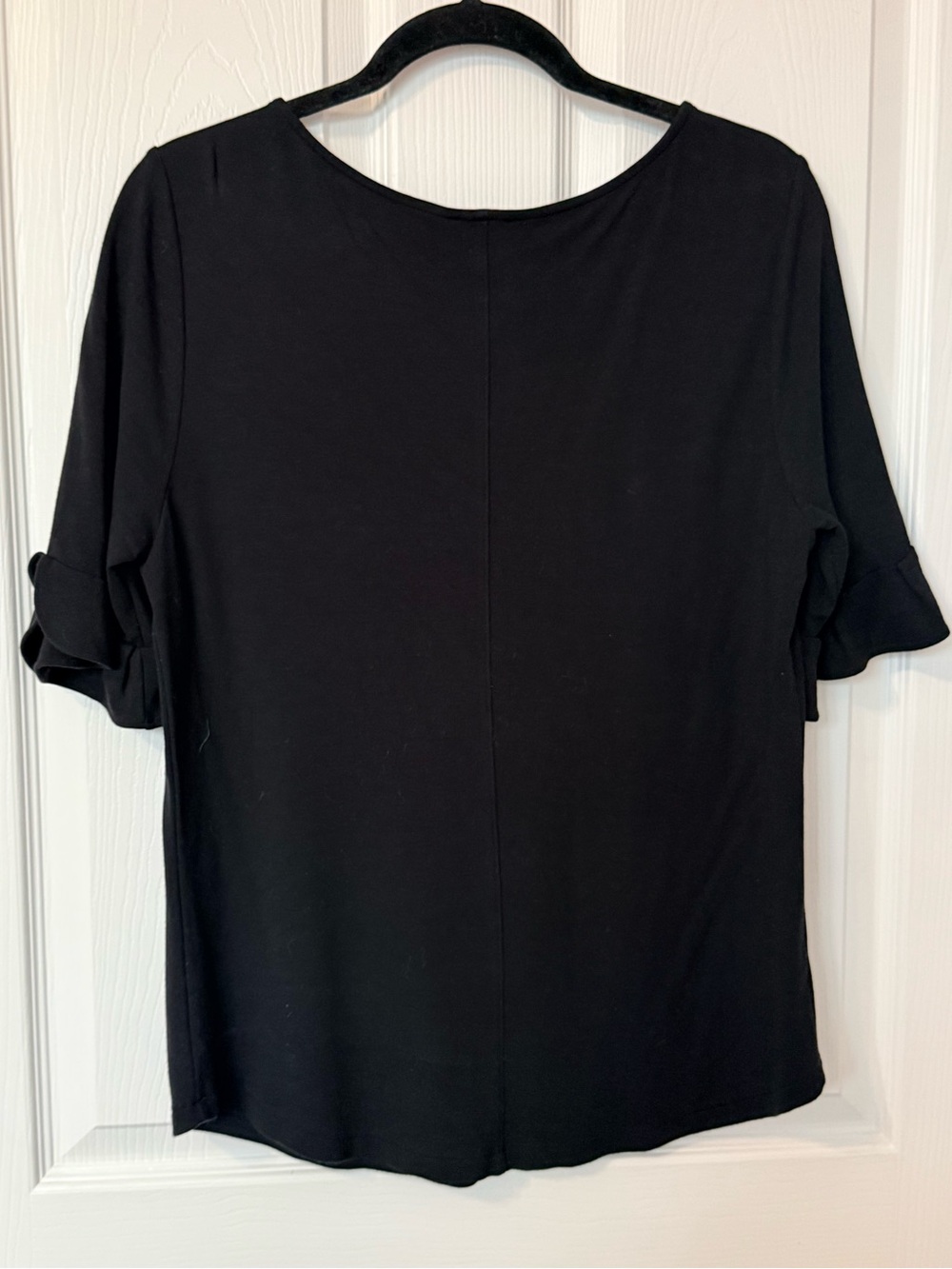 Ann Taylor Black Short Sleeve Ruffle-Sleeve Top